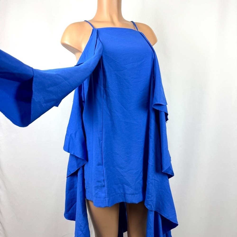 NWT Tisse Brazilian Sz L Royal Blue Mini Dress With Draped Ruffles Boho Grunge - Picture 8 of 16